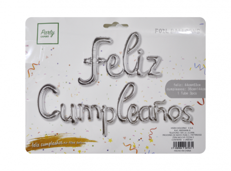 Imagen de GLOBO ALUMINIO "FELIZ CUMPLAÑOS" (44X63/36X144) PLATEADO
