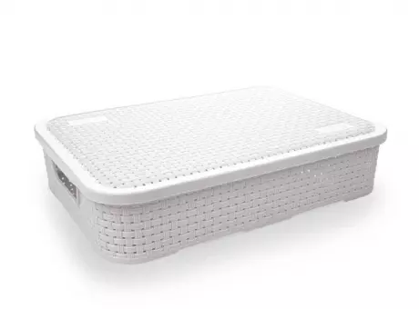 Imagen de CESTA DE RATÁN BAJA CON TAPA BLANCA GRANDE R: 261/B NITRON