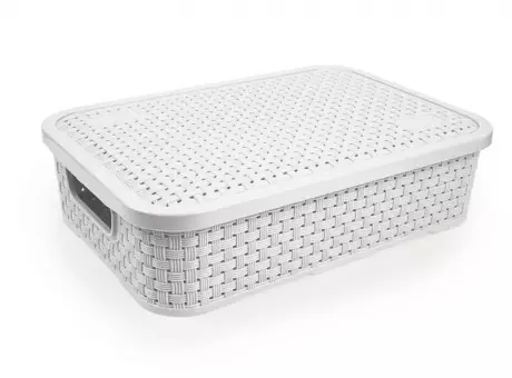 CESTA DE RATÁN BAJA CON TAPA BLANCA MEDIANA R: 260/B NITRON