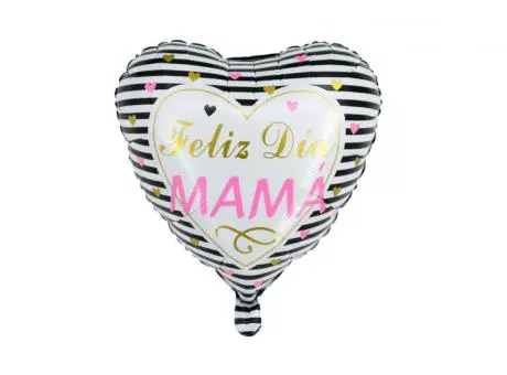 GLOBO CORAZON \\\\"FELIZ DIA MAMA\\\\" (45CM) BLANCO/NEGRO