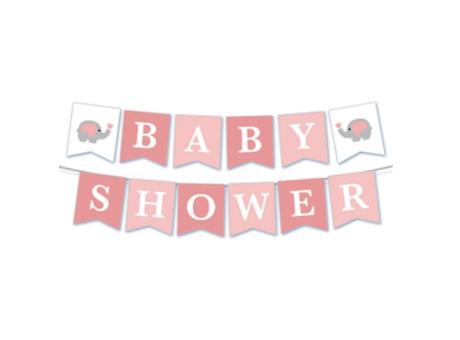 Banderin Baby Shower Rosa Con Letras Plateadas
