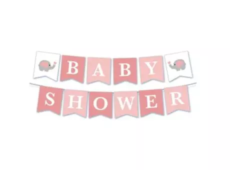 BANDERIN BABY SHOWER ROSA CON DISEÑO DE ELEFANTE CM02837