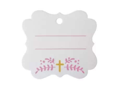 ETIQUETA CUADRADO CRUZ 10P (6X6.5CM) ROSADO/BLANCO