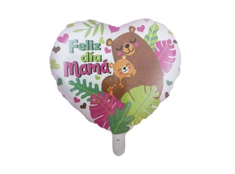 GLOBO CORAZON \\\"FELIZ DIA MAMA\\\" (45CM) BLANCO