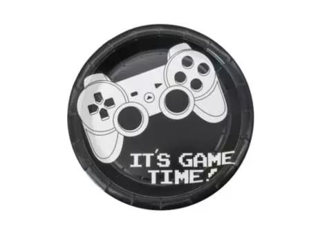 PLATOS PAPEL CIRCULAR \"IT'S GAME TIME!\" 10P (18CM) NEGRO