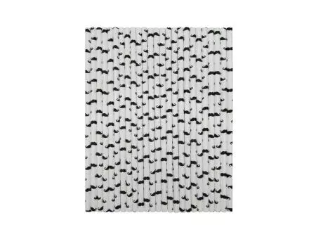 PAJITA PAPEL 25P (19.5CM) BIGOTE NEGRO/BLANCO