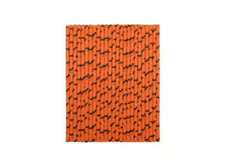 PAJITA PAPEL 25P (19.5CM) MURCIELAGO NEGRO/NARANJA