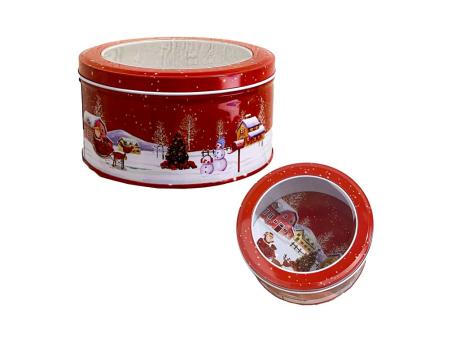Imagen miniatura de LATA CIRCULAR NAVIDEÑO C/ VISOR (13.5X7) ROJO