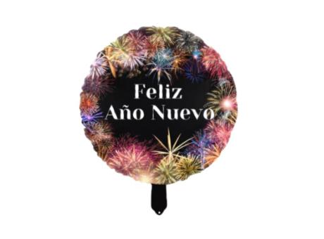 GLOBO CIRCULAR \"FELIZ AÑO NUEVO\" (45CM) NEGRO