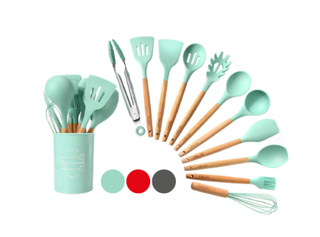 Set De 12 Piezas Utensilios De Cocina De Silicona Verde Agua