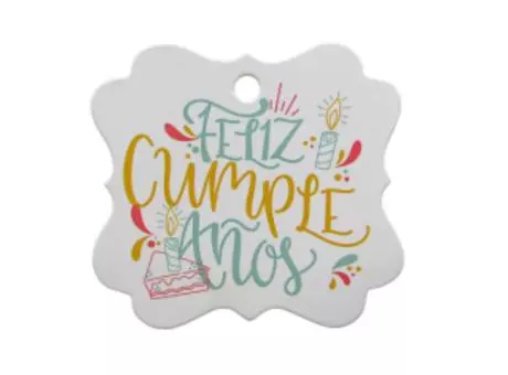 ETIQUETA FELIZ CUMPLEANOS 10P (6.5X6CM) BLANCO