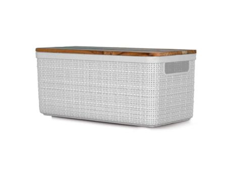 CESTA DE YUTE ALARGADA BLANCA P CON TAPA DE MADERA R. 256.006.M02 NITRON