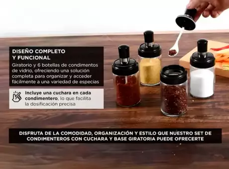 Imagen miniatura de SET CONDIMENTERO GIRATORIO CON CUCHARA 6 PZS TM-720