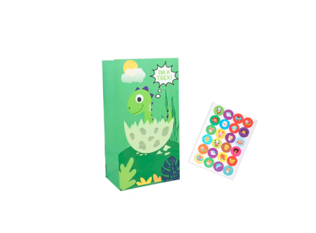 BOLSA PAPEL T. REX 12P (24X13X8CM) CON CALCOMANIA VERDE