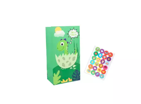 BOLSA PAPEL T. REX 12P (24X13X8CM) CON CALCOMANIA VERDE