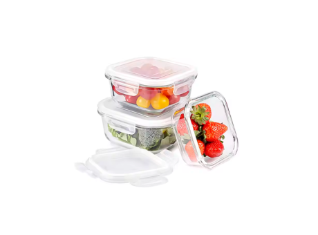 RECIPIENTE RECT. VIDRIO CON TAPA 380ML AGLA-VID-109