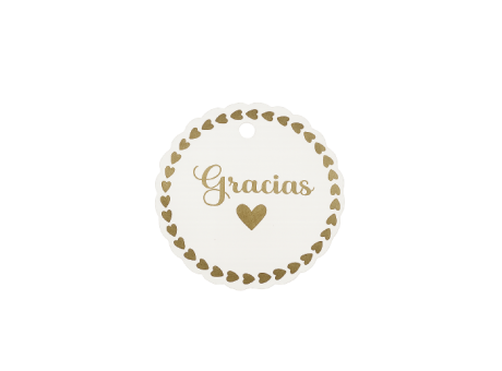ETIQUETA GRACIAS CIRCULAR10P (6.5CM) BLANCO/DORADO
