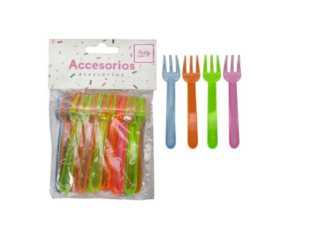 TENEDOR PLASTICO 24P COLOR TRANSP.