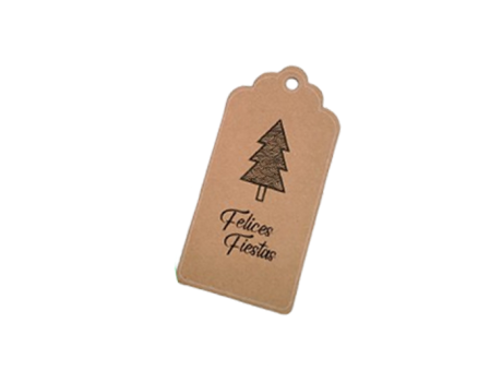 ETIQUETA FELICES FIESTAS ARBOL NAVIDEÑO 10P (5X10CM) NATURAL