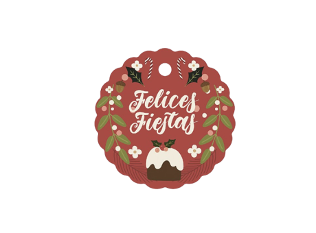 ETIQUETA FELICES FIESTAS CIRCULAR 10P (6.5CM) ROJO