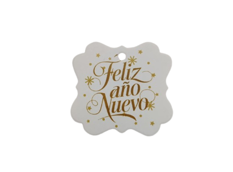 ETIQUETA FELIZ AÑO NUEVO CUADRADO 10P (6X6.5CM) BLANCO/DORADO