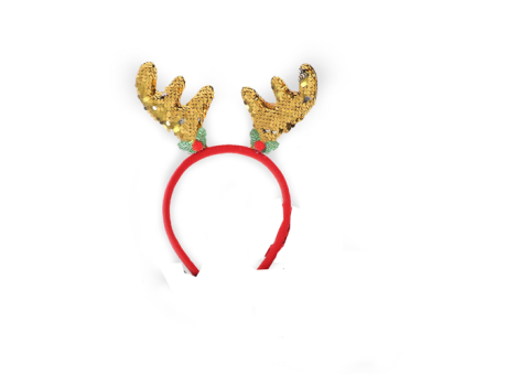 VINCHA CUERNO RENO BRILLOSO DORADO