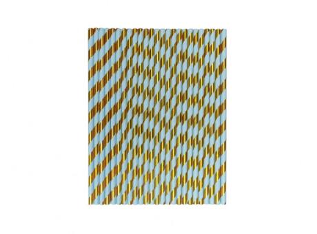 PAJITA DE PAPEL 25P (19.5CM) RAYA CELESTE/DORADO