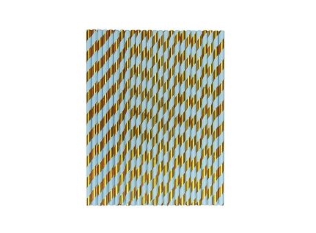 PAJITA PAPEL 25P (19.5CM) RAYA CELESTE/DORADO