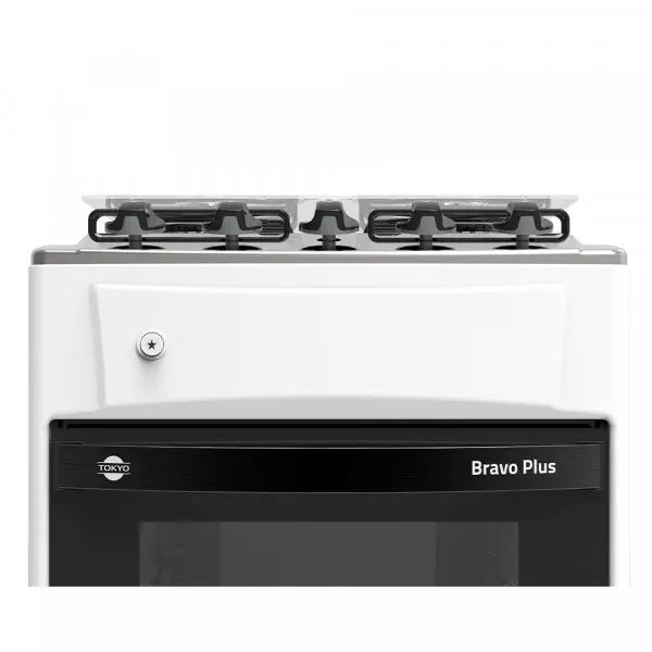 Imagen miniatura de COCINA A GAS TOKYO BRAVO PLUS 4H C/ENC. BLANCA MESA INOX COMANDO SUPERIOR