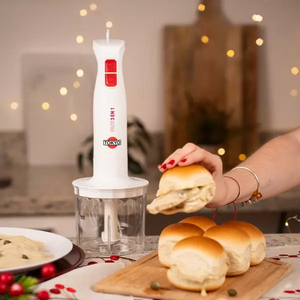 Imagen miniatura de MIXER TOKYO PINK 3 EN 1 PIE INOX CON ACCESORIOS BATIDOR Y PICADOR 400W