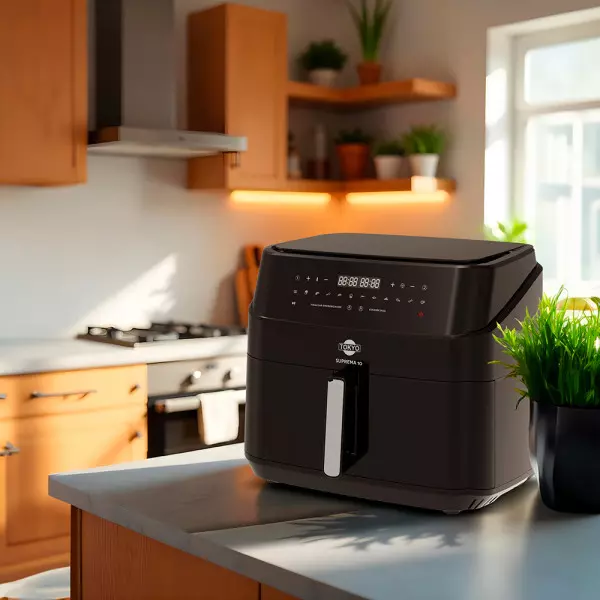 Imagen miniatura de AIR FRYER TOKYO SUPREMA 10LTS DOBLE CANASTA C/DIVISOR EXTRAIBLE 200°C 2400W