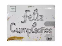 Imagen miniatura de GLOBO ALUMINIO "FELIZ CUMPLAÑOS" (44X63/36X144) PLATEADO