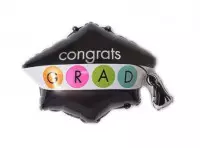 Imagen miniatura de GLOBO BIRRETE \\\"CONGRATS GRAD\\\" (63X53CM) NEGRO