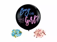 Imagen miniatura de GLOBO PIÑATA \\\"BOY OR GIRL?\\\" C/ CONFETTI (91CM) NEGRO