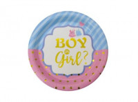 Imagen miniatura de PLATOS PAPEL CIRCULAR \\\"BOY OR GIRL?\\\" 10P (18CM) CELESTE/ROSADO