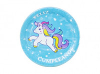 Imagen miniatura de PLATO CUMPLEAÑOS DISEÑO UNICORNIO COLOR CELESTE