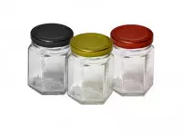 Imagen miniatura de FRASCO VIDRIO EXAGONAL 100 ML J-LL3 TAPA COLOR SURTIDO